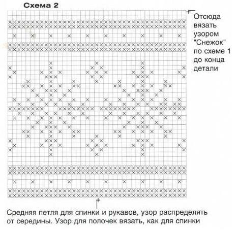 Вязание спицами. Схема жаккардового узора Снежок и Снежинки для женского жакета