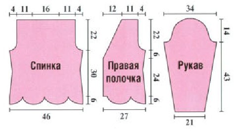 Вязание спицами. Выкройка женского жакет с V-вырезом и фестонами. Размеры: 44-46