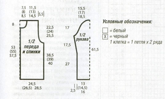 Вязание спицами. Выкройка женского жакета. Размер: 36-38 (40-42) 44-46