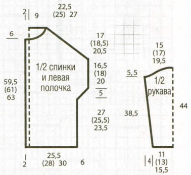 Вязание спицами. Выкройка женского жакета. Размер: 38/40 (42/44) 46/48