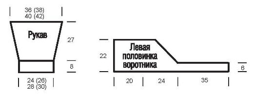 Вязание спицами. Выкройка жакета для полных женщин с шалевым воротником. Большие размеры: 42/44 (46/48-50/52) 54/56