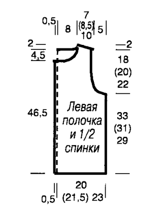 Вязание спицами. Выкройка женского жакета-блузки на пуговицах. Размеры: 34-42