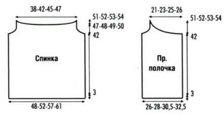 Вязание спицами. Выкройка женского жакета с декольтированным вырезом горловины. Размеры: 48 (52; 56; 60) Вязание спицами. Выкройка женского жакета с декольтированным вырезом горловины. Размеры: 48 (52; 56; 60)
