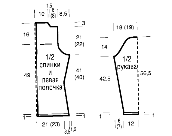 Вязание спицами. Выкройка женсеого приталенного жакета. Размеры: 38/44