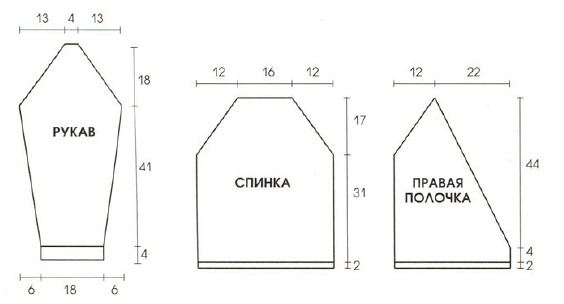 Вязание спицами. Выкройка короткого женского жакета-реглан с запахом. Размеры: 42