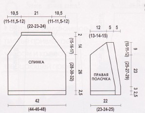Вязание спицами. Выкройка женского короткого жакета. Размеры: 42(44-46-48)