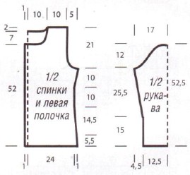 Вязание спицами. Выкройка женского жакета с  круглым вырезом. Размеры: 38/40