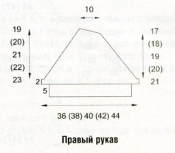 Вязание спицами. Выкройка укороченного женского жакета-реглан с короткими рукавами. Размеры: 34-36 (38-40; 42-44; 46-48; 50-52)