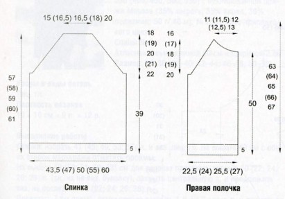 Вязание спицами. Выкройка укороченного женского жакета-реглан с капюшоном. Размеры: 34-36 (38-40; 42-44; 46-48; 50-52)