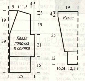 Вязание спицами. Выкройка женского жакета c V-вырезом и высокой резинкой. Размер: 38/40