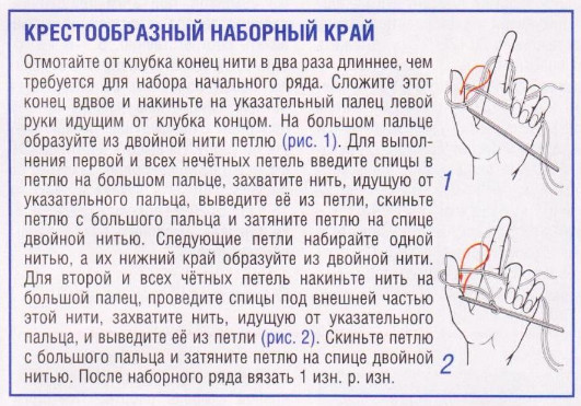 Вязание спицами. Крестообразный наборный край