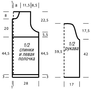Вязание спицами. Выкройка прямого свободного женского жакета. Размеры: 42-46