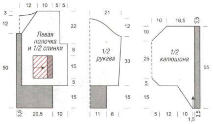 Вязание спицами. Выкройка женского жакета с капюшоном. Размеры: 36-40