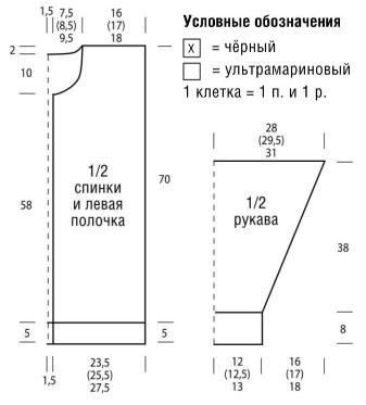 Вязание спицами. Выкройка женского жакета. Размеры: 38/40 (42/44) 46/48