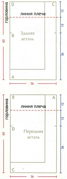 Вязание спицами. Выкройка женского пончо из прямоугольников