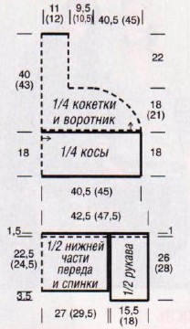 Вязание спицами. Выкройка пончо-пуловера на кокетке