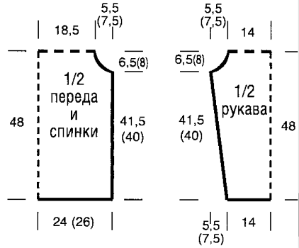Вязание спицами. Выкройка женского пуловера с вырезом лодочка. Размеры: 36/38, 40/42 Вязание спицами. Выкройка женского пуловера с вырезом лодочка. Размеры: 36/38, 40/42