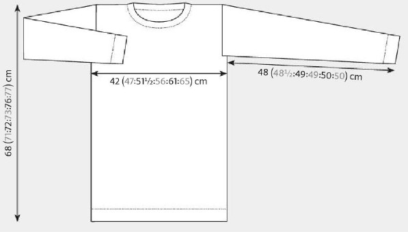 Вязание спицами. Выкройка удлиненного пуловера. Размеры: XS (S, M, L, XL, XXL) 