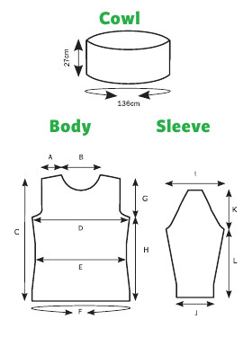 Вязание спицами. Выкройка приталенного пуловера. Размеры: XS (S, M, L, XL, XXL, XXXL)