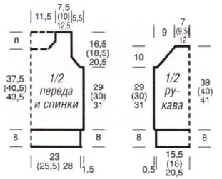 Вязание спицами. Выкройка женского пуловера. Размеры: 38/40 (42/44) 46/48 Вязание спицами. Выкройка женского пуловера. Размеры: 38/40 (42/44) 46/48