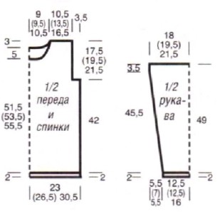 Вязание спицами. Выкройка женского пуловера. Размеры: 36/38 (42/44) 48/50 Вязание спицами. Выкройка женского пуловера. Размеры: 36/38 (42/44) 48/50