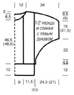 Вязание спицами, выкройка женского пуловера летучая мышь, размеры 40/42 (44/46)