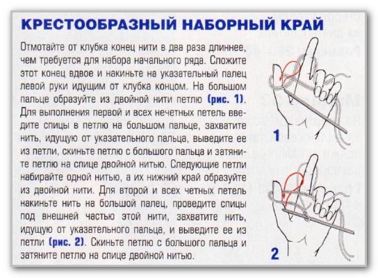 Вязание спицами. Крестообразный набор петель