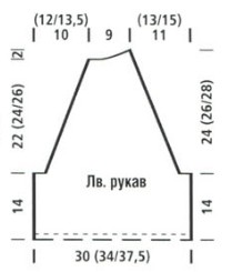 Вязание спицами. Выкройка женского пуловера с вырезом лодочка и короткими рукавами-реглан. Размеры: 44 (50; 56) Вязание спицами. Выкройка женского пуловера с вырезом лодочка и короткими рукавами-реглан. Размеры: 44 (50; 56)
