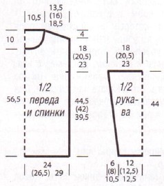 Вязание спицами. Выкройка cвободного женского пуловера с большим воротником гольф. Размеры: 36/38 (40/42) 44/46