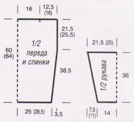 Вязание спицами. Выкройка женского пуловера с вырезом лодочка. Размеры: 38/40 (44/46)
