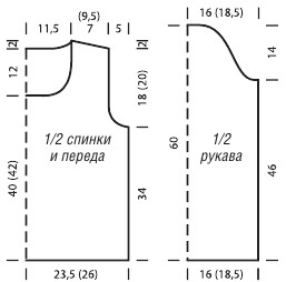 Вязание спицами. Выкройка прямого женского пуловера. Размеры: 36/38 (40-44)