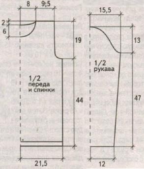 Вязание спицами. Выкройка прямого женского пуловера. Размеры: 38
