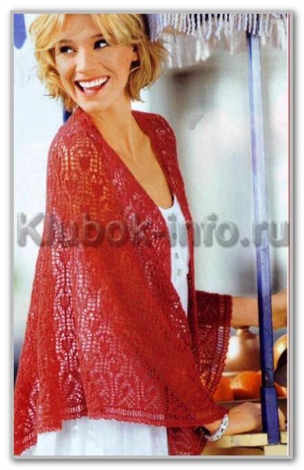 Вязание спицами. Однотонная кружевная шаль с каймой. Размер: 80 x 240 см
