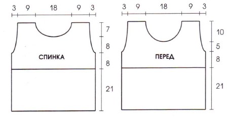 Вязание спицами. Выкройка женского топа с рукавами. Размеры: 42