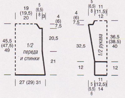 Вязание спицами. Выкройка женской юбки и пуловера на кокетке. Размеры: 36/38 (40/42) 44/46 Вязание спицами. Выкройка женской юбки и пуловера на кокетке. Размеры: 36/38 (40/42) 44/46