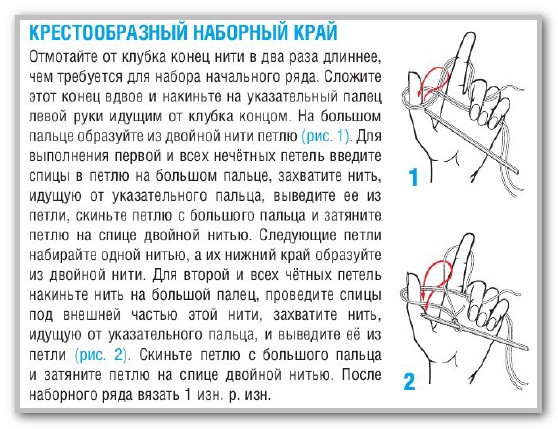 Вязание спицами. Крестообразный наборный край
