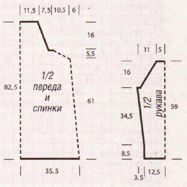 Вязание спицами. Выкройка свободного длинного женского летнего платья с длинными рукавами. Размеры: 38/40