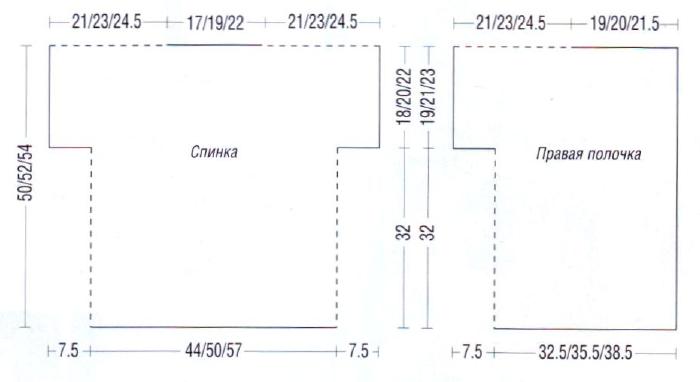 Вязание спицами. Выкройка летнего цельновязанного жакета. Размеры: 36, 38-44, 46/48