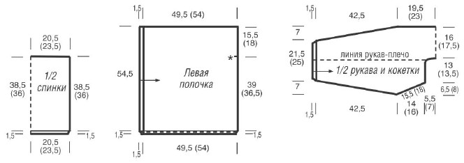 Вязание спицами. Выкройка летнего жакета на кокетке. Размеры: 36/38 (42/44)