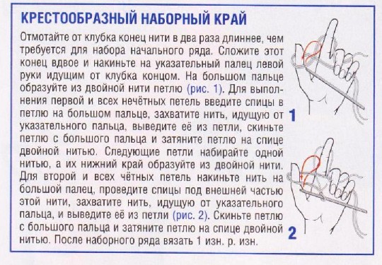 Вязание спицами. Крестообразный набор петель