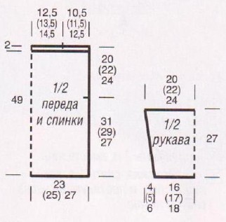 Вязание спицами. Выкройка женского короткого летнего прямого пуловера. Размеры: 38/40 (42/44) 46/48 Вязание спицами. Выкройка женского короткого летнего прямого пуловера. Размеры: 38/40 (42/44) 46/48