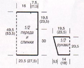 Вязание спицами. Выкройка женского летнего пуловера с рукавами 3/4. Размеры: 38/40 (46/48)