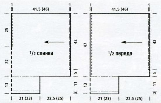 Вязание спицами. Выкройка женского летнего свободного пуловера с глубоким вырезом