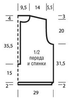 Выкройка женского летнего свободного пуловера с глубоким вырезом-поло Вязание спицами. Выкройка женского летнего свободного пуловера с глубоким вырезом-поло