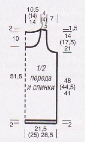 Вязание спицами. Выкройка женской удлиненной безрукавки. Размеры: 34/36 (40/42) 46/48