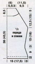 Вязание спицами. Выкройка безрукавки с воротником гольф. Размеры: 34-36 (38-40)