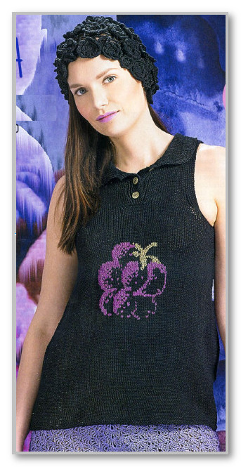 Вязание спицами. Однотонная безрукавка-поло с вышивкой. Размеры: XS(S)M(L)XL