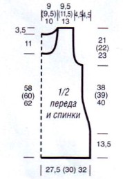 Вязание спицами. Выкройка удлиненной женской безрукавки. Размеры: 38/40 (42/44) 46/48