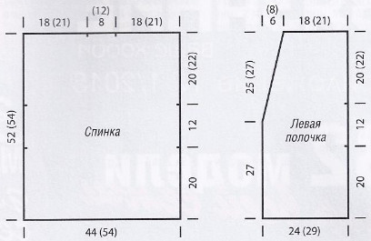 Вязание спицами. Выкройка женского прямого короткого жилета. Размер: 36/38 (40/42)