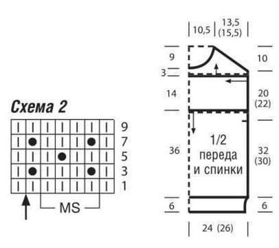 Вязание спицами. Схема рельефных кос и шишечек для митенок и безрукавки и выкройка безрукавки
